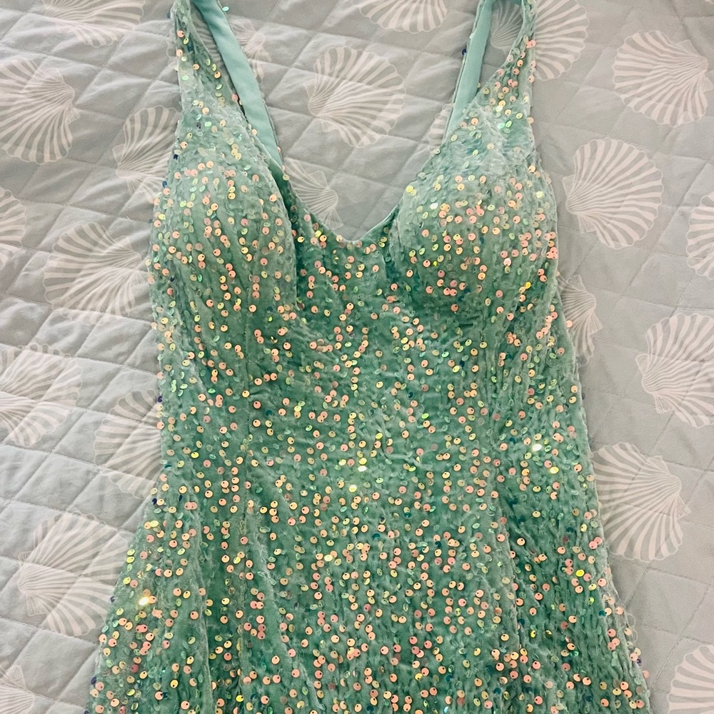 Aqua sequin mini dress